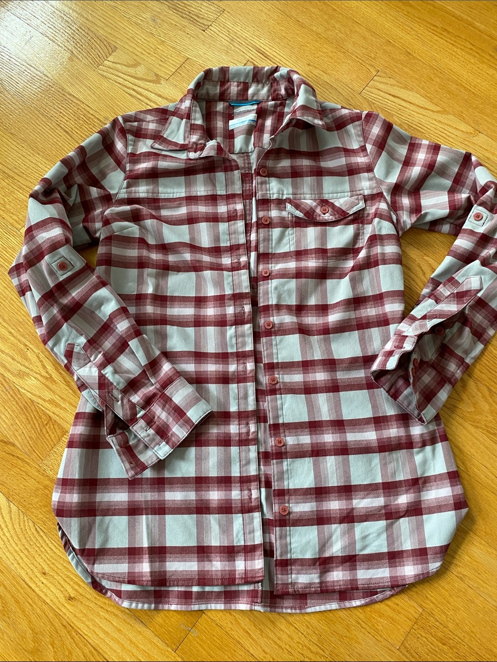 Columbia Burgundy and khaki Plaid Button-Up Shirt